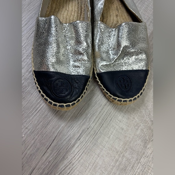 Tory Burch Silver Metallic Colorblock Espadrille Size 9.5 - Picture 3 of 12